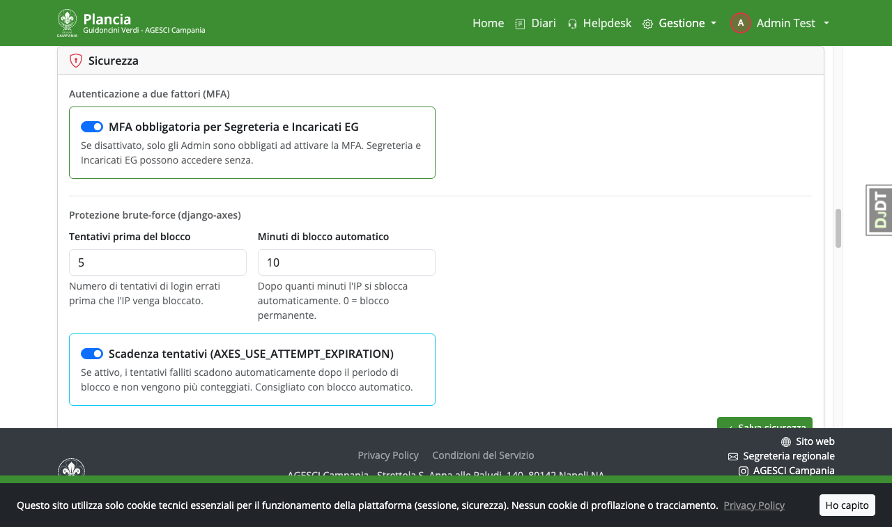 Impostazioni sicurezza